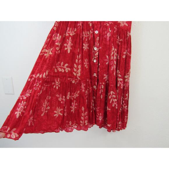 Phool Small Cotton Pink and Red Floral Print Dress Vintage 90s Sleeveless Button - Picture 7 of 7